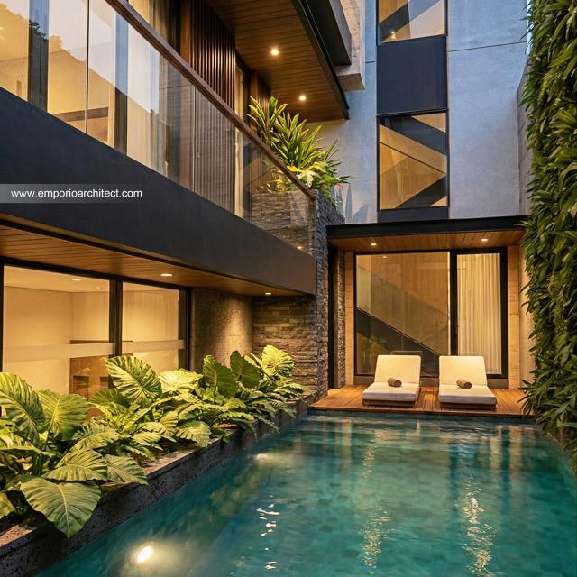 Desain Tampak Belakang 2 Rumah Modern 3 Lantai Ibu PTR di Rawamangun, Jakarta Timur
