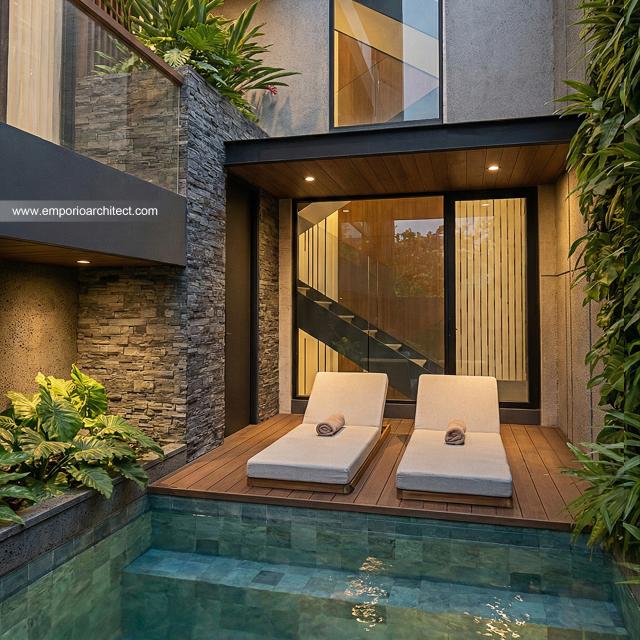 Desain Tampak Detail Belakang Rumah Modern 3 Lantai Ibu PTR di Rawamangun, Jakarta Timur