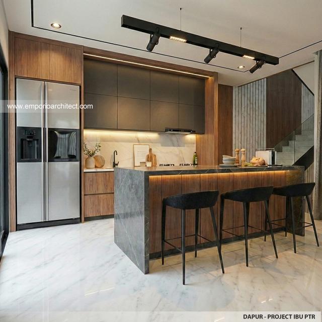 Desain Dapur Rumah Modern 3 Lantai Ibu PTR di Rawamangun, Jakarta Timur