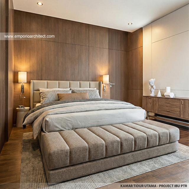 Desain Kamar Tidur Utama Rumah Modern 3 Lantai Ibu PTR di Rawamangun, Jakarta Timur