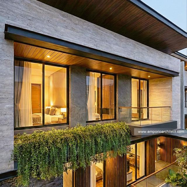 Desain Tampak Detail Depan 5 Rumah Modern 3 Lantai Ibu PTR di Rawamangun, Jakarta Timur