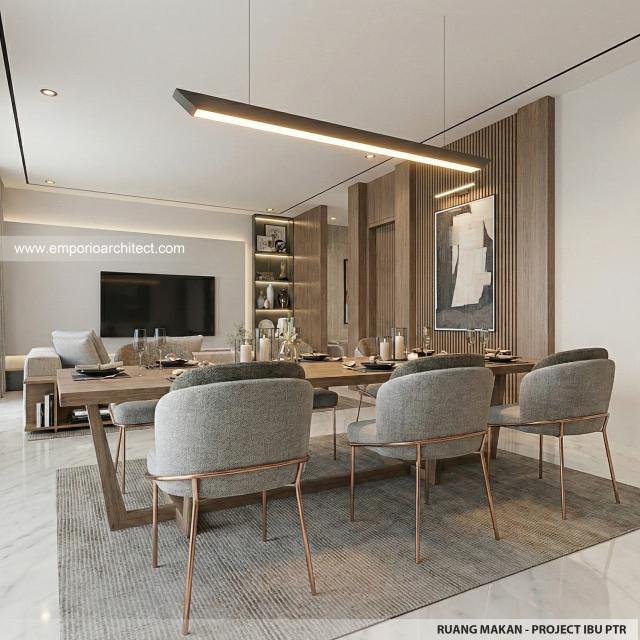 Desain Ruang Makan Rumah Modern 3 Lantai Ibu PTR di Rawamangun, Jakarta Timur