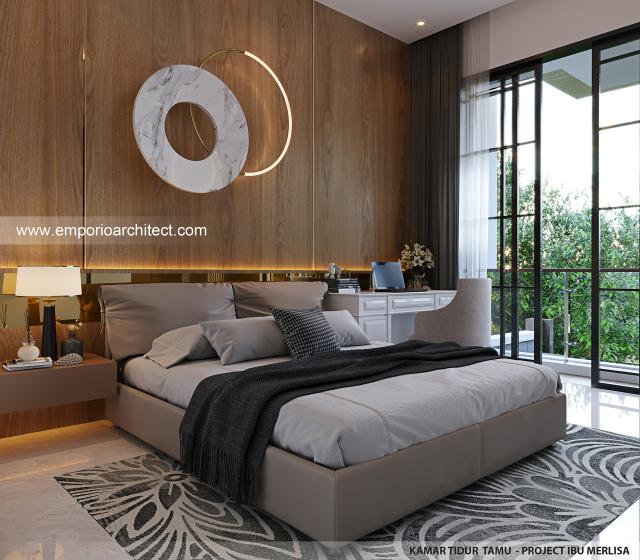 Desain Kamar Tidur Tamu Rumah Modern 3 Lantai Ibu MLS di Jakarta