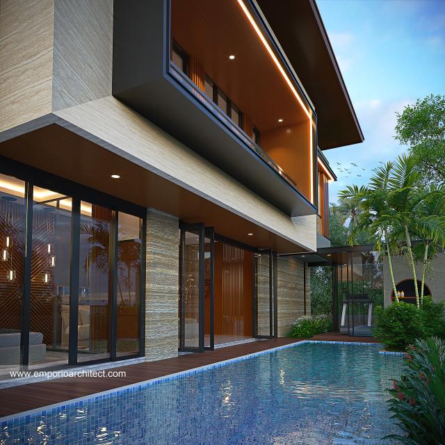 Desain Tampak Detail Kolam Rumah Modern 3 Lantai Ibu AN di Jakarta