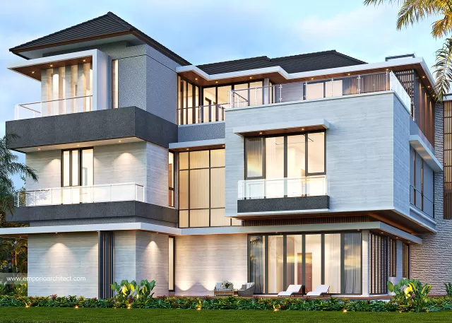 Desain Tampak Belakang 2 Rumah Modern 3 Lantai Ibu FFG di Jakarta Barat