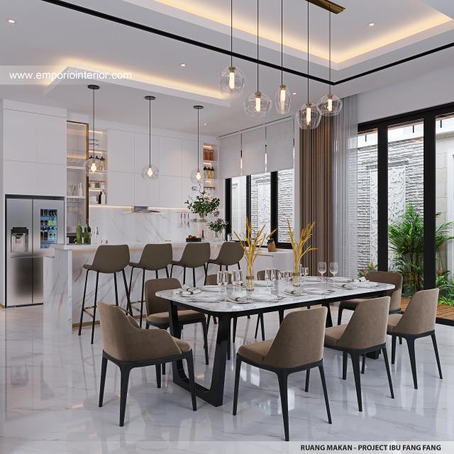 Desain Ruang Makan Rumah Modern 3 Lantai Ibu FFG di Jakarta Barat