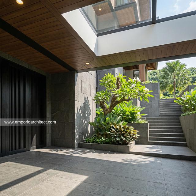 Desain Tampak Detail Depan 4 Rumah Modern 3 Lantai Bapak HMD di Kalimantan Selatan