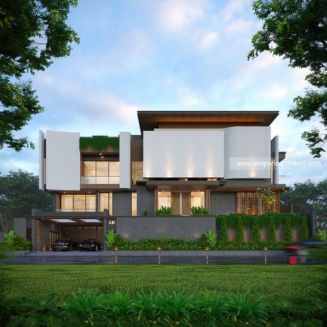 Desain Tampak Depan Rumah Modern 3 Lantai Bapak HMD di Kalimantan Selatan