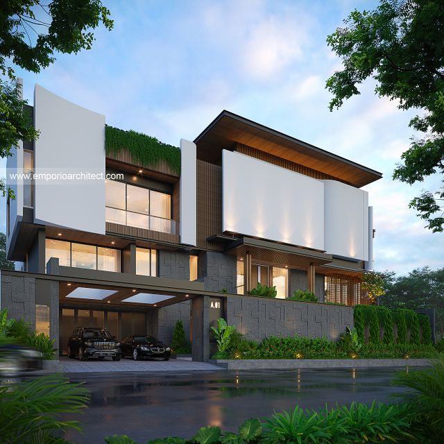 Desain Tampak Depan 3 Rumah Modern 3 Lantai Bapak HMD di Kalimantan Selatan