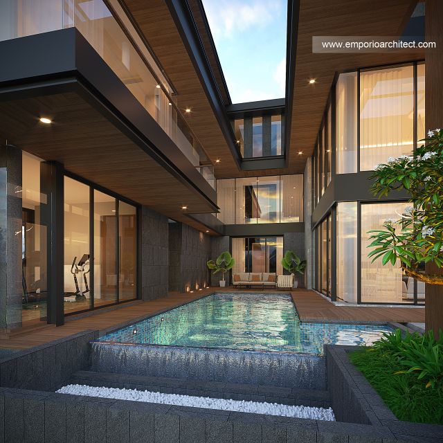 Desain Tampak Detail Samping Rumah Modern 3 Lantai Bapak HMD di Kalimantan Selatan