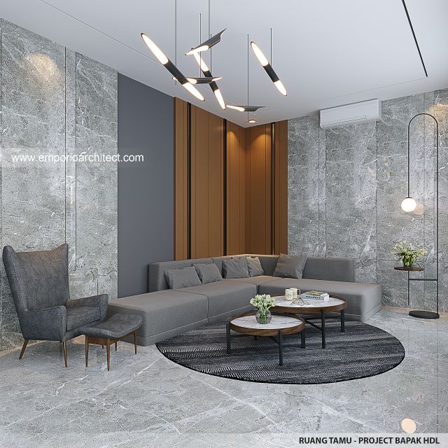 Desain Ruang Tamu Rumah Modern 3 Lantai Bapak HMD di Kalimantan Selatan