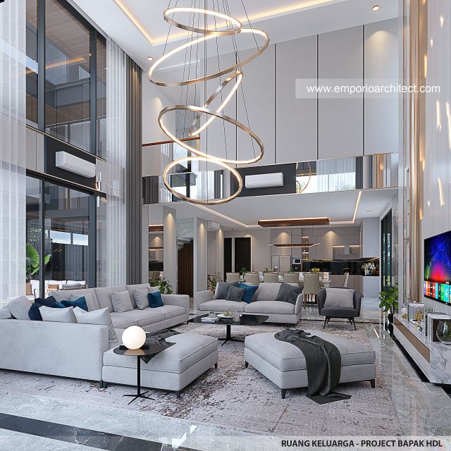 Desain Ruang Keluarga Rumah Modern 3 Lantai Bapak HMD di Kalimantan Selatan