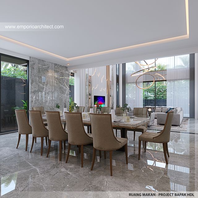 Desain Ruang Makan Rumah Modern 3 Lantai Bapak HMD di Kalimantan Selatan