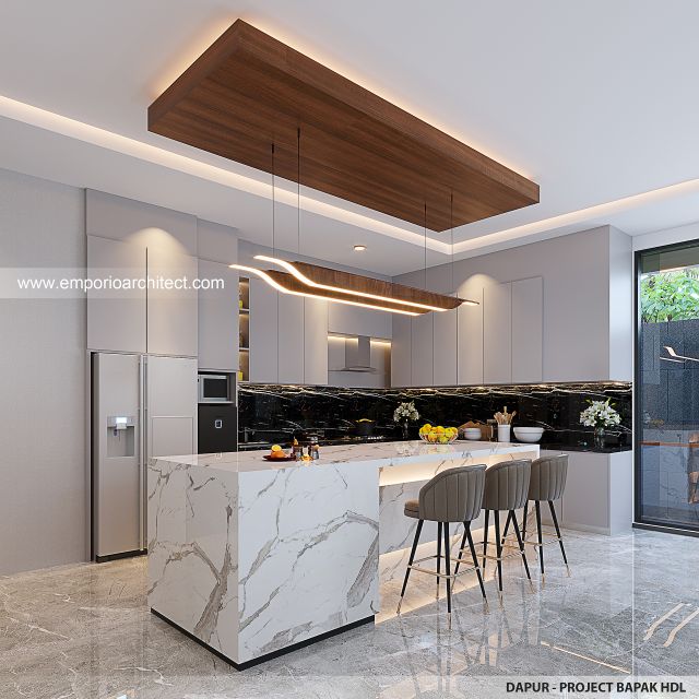 Desain Dapur Rumah Modern 3 Lantai Bapak HMD di Kalimantan Selatan