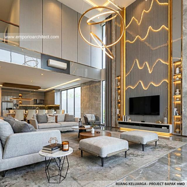 Desain Ruang Keluarga Rumah Modern 3 Lantai Bapak HMD di Kalimantan Selatan