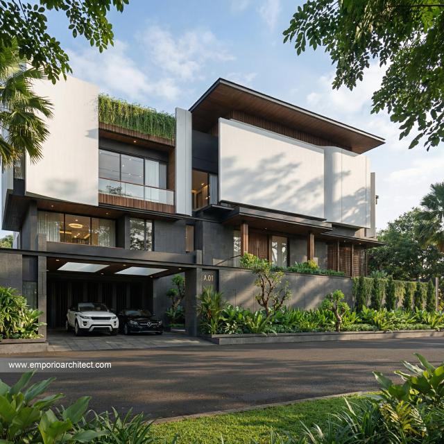 Desain Tampak Depan 3 Rumah Modern 3 Lantai Bapak HMD di Kalimantan Selatan