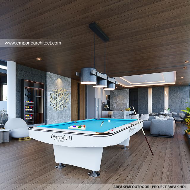 Desain Area Semi Outdoor Rumah Modern 3 Lantai Bapak HMD di Kalimantan Selatan