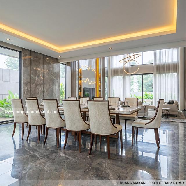 Desain Ruang Makan Rumah Modern 3 Lantai Bapak HMD di Kalimantan Selatan