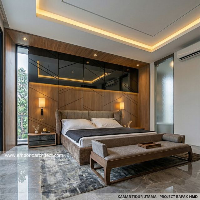 Desain Kamar Tidur Utama Rumah Modern 3 Lantai Bapak HMD di Kalimantan Selatan
