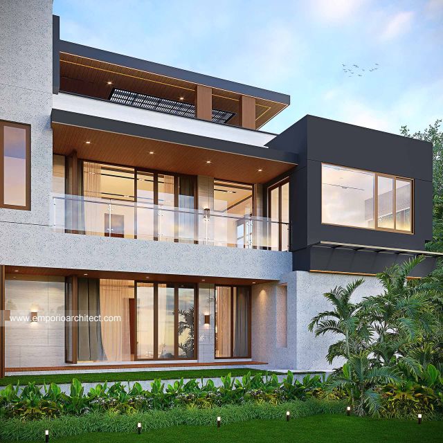 Desain Tampak Belakang Rumah Modern 3 Lantai Ibu SBR di Semarang