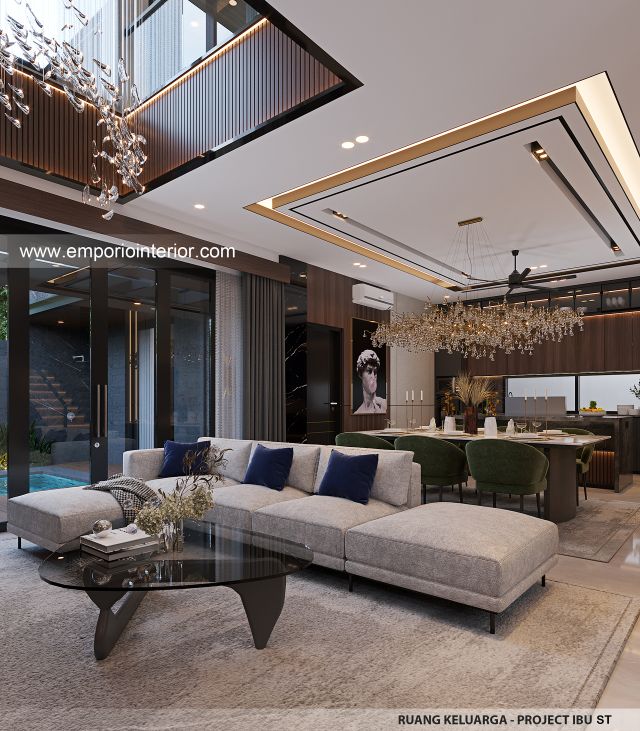 Desain Ruang Keluarga Rumah Modern 3 Lantai Ibu ST (Prastria House) di Mojokerto