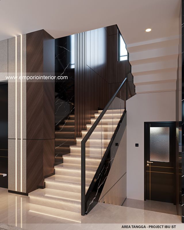 Desain Area Tangga Rumah Modern 3 Lantai Ibu ST (Prastria House) di Mojokerto
