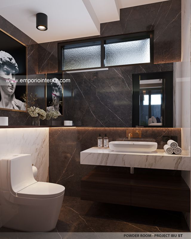 Desain Powder Room Rumah Modern 3 Lantai Ibu ST (Prastria House) di Mojokerto