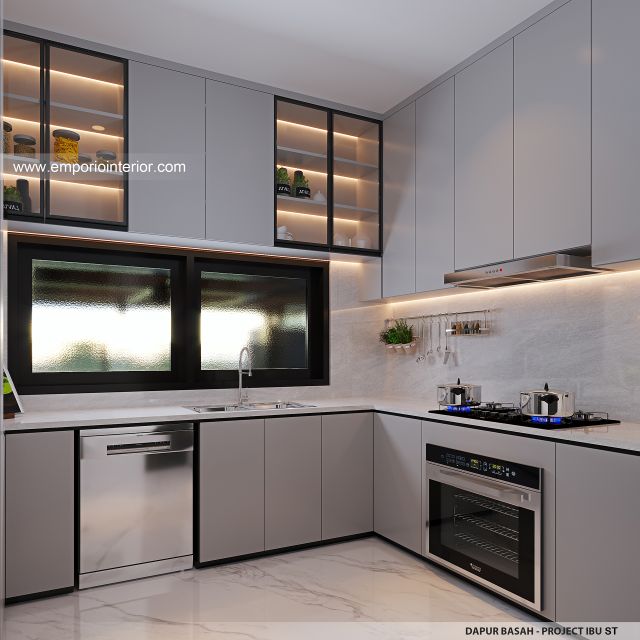 Desain Dapur Kotor Rumah Modern 3 Lantai Ibu ST (Prastria House) di Mojokerto