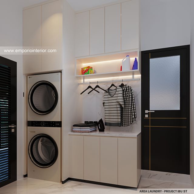 Desain Area Laundry Rumah Modern 3 Lantai Ibu ST (Prastria House) di Mojokerto