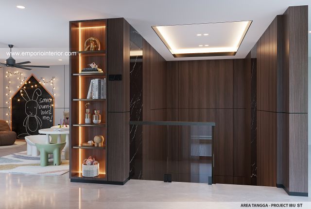 Desain Area Tangga Rumah Modern 3 Lantai Ibu ST (Prastria House) di Mojokerto