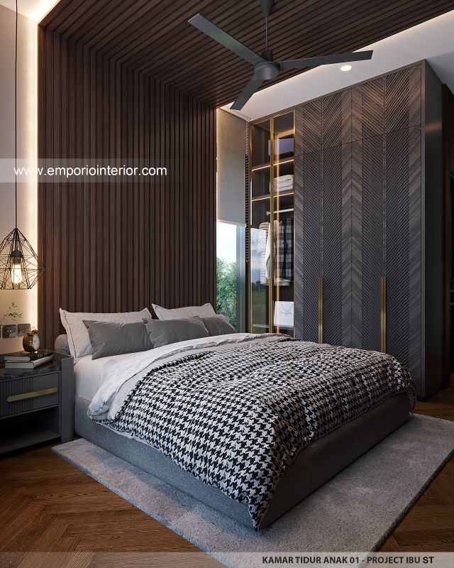 Desain Kamar Tidur Anak 1 Rumah Modern 3 Lantai Ibu ST (Prastria House) di Mojokerto