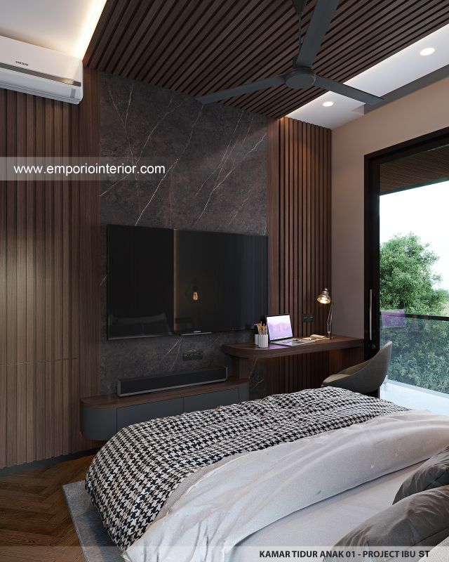 Desain Kamar Tidur Anak 1 Rumah Modern 3 Lantai Ibu ST (Prastria House) di Mojokerto