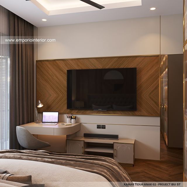 Desain Kamar Tidur Anak 2 Rumah Modern 3 Lantai Ibu ST (Prastria House) di Mojokerto