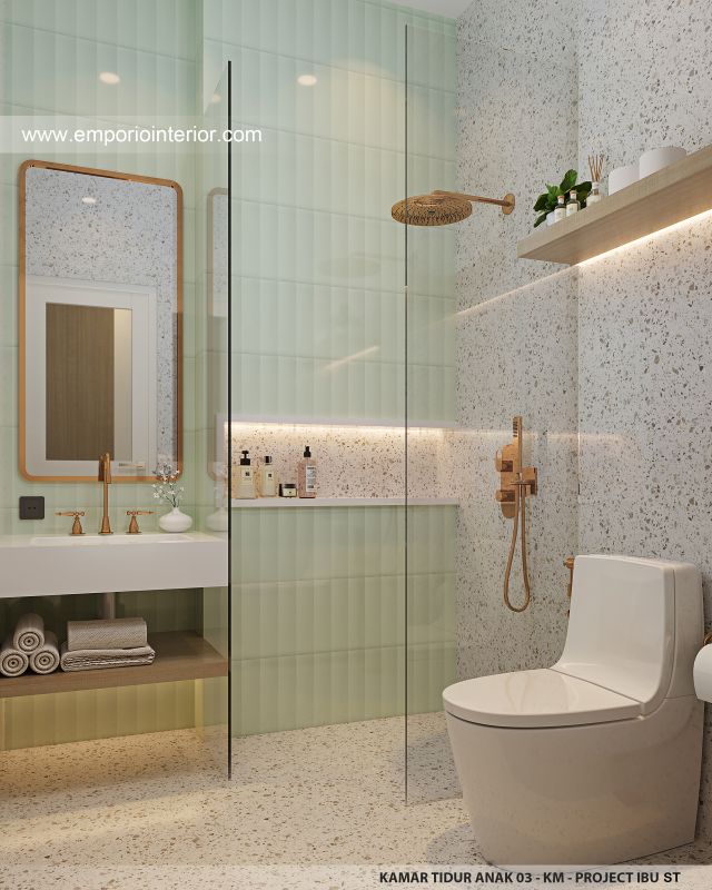 Desain Kamar Mandi Anak 3 Rumah Modern 3 Lantai Ibu ST (Prastria House) di Mojokerto