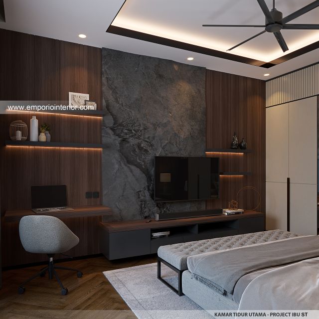 Desain Kamar Tidur Utama Rumah Modern 3 Lantai Ibu ST (Prastria House) di Mojokerto