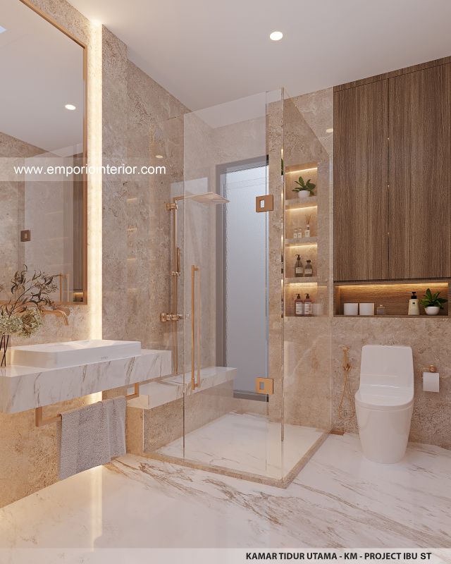 Desain Kamar Mandi Utama Rumah Modern 3 Lantai Ibu ST (Prastria House) di Mojokerto