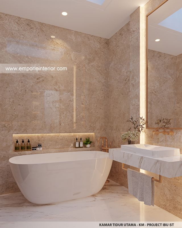 Desain Kamar Mandi Utama Rumah Modern 3 Lantai Ibu ST (Prastria House) di Mojokerto