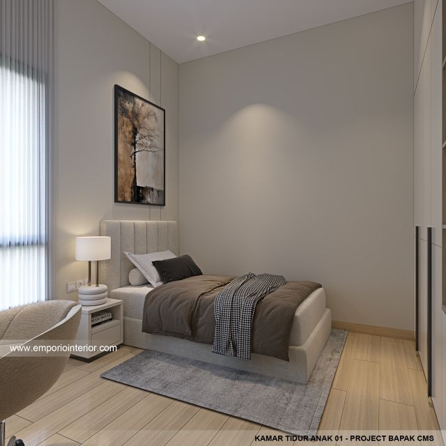 Desain Kamar Tidur Anak 1 Rumah Modern 3 Lantai Bapak CMS di Jakarta Timur