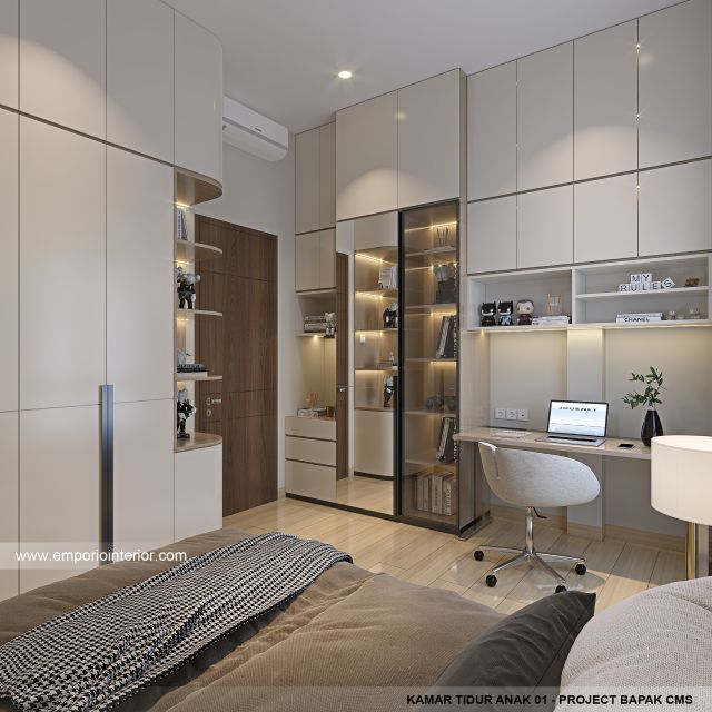 Desain Kamar Tidur Anak 1 Rumah Modern 3 Lantai Bapak CMS di Jakarta Timur