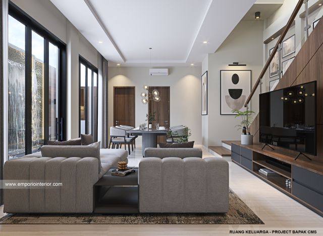 Desain Ruang Keluarga Rumah Modern 3 Lantai Bapak CMS di Jakarta Timur