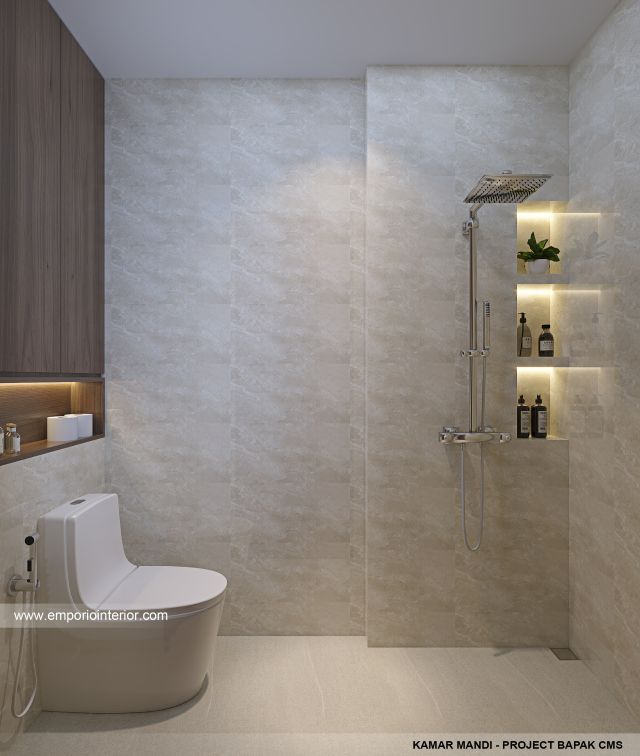 Desain Kamar Mandi Rumah Modern 3 Lantai Bapak CMS di Jakarta Timur
