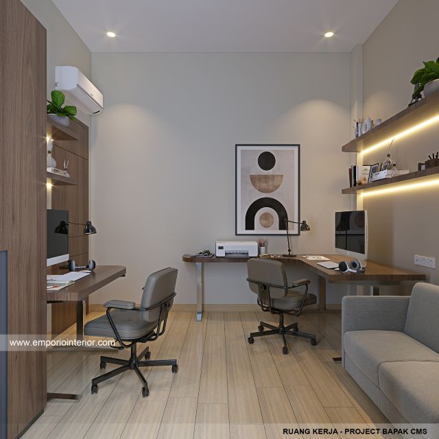 Desain Ruang Kerja Rumah Modern 3 Lantai Bapak CMS di Jakarta Timur