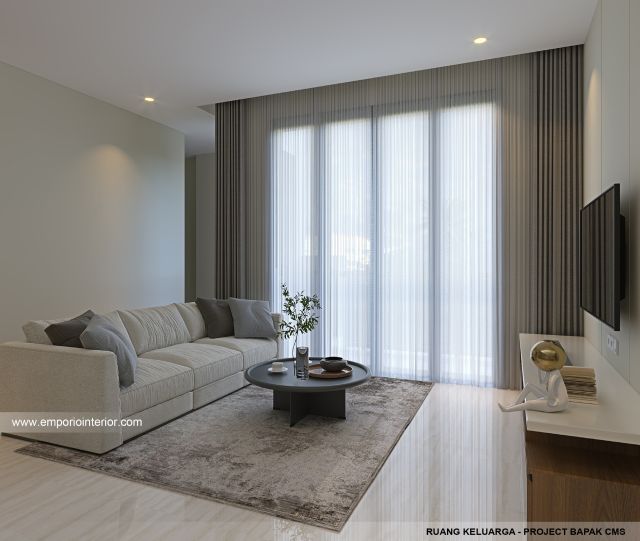 Desain Ruang Keluarga Rumah Modern 3 Lantai Bapak CMS di Jakarta Timur