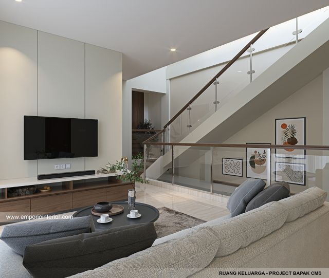 Desain Ruang Keluarga Rumah Modern 3 Lantai Bapak CMS di Jakarta Timur