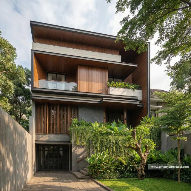 Desain Tampak Depan 3 Rumah Modern 3 Lantai Ibu BLL di Jakarta Selatan