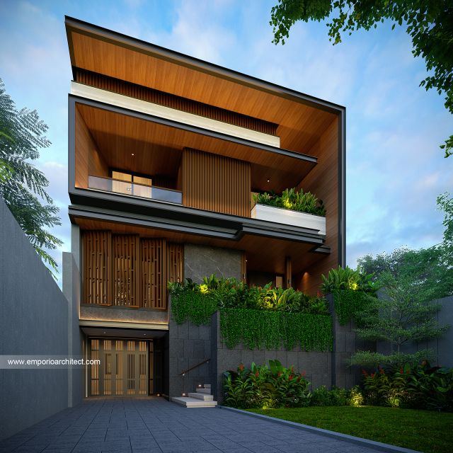 Desain Tampak Depan 3 Rumah Modern 3 Lantai Ibu BLL di Jakarta Selatan
