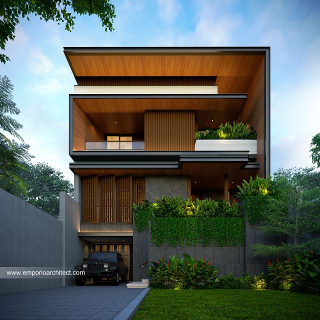 Desain Tampak Depan 4 Rumah Modern 3 Lantai Ibu BLL di Jakarta Selatan