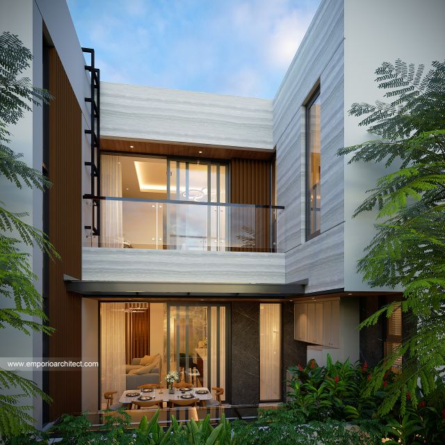 Desain Tampak Belakang Rumah Modern 3 Lantai Ibu BLL di Jakarta Selatan