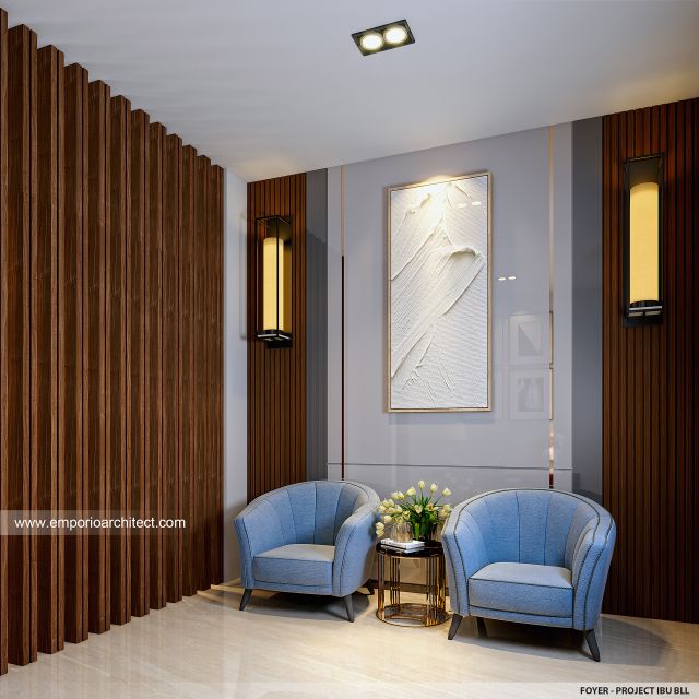 Desain Foyer Rumah Modern 3 Lantai Ibu BLL di Jakarta Selatan
