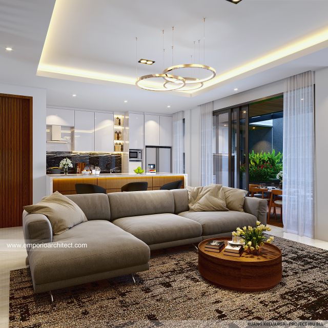 Desain Ruang Keluarga Rumah Modern 3 Lantai Ibu BLL di Jakarta Selatan